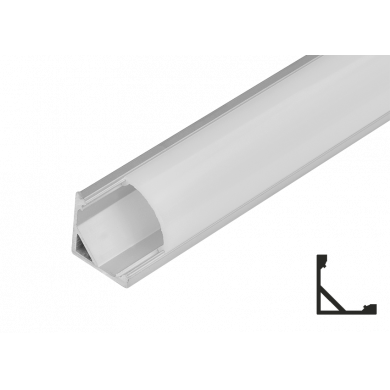 Aluminiumsprofiler til LED flexible strip, 45 ° hjørneprofil, 2m