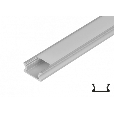 Aluminium profile for LED flexible strip, shallow, 2m
