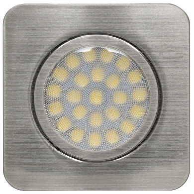 LED cabinet downlight for building-in, square 3W, 4200K, 12V DC, IP44, satin nickel