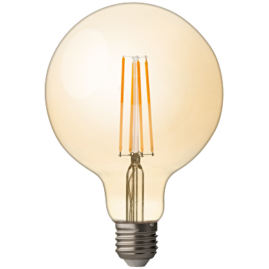 LED filament globe, dimmable, 4W, E27, 2500K, 220V -240V AC, amber