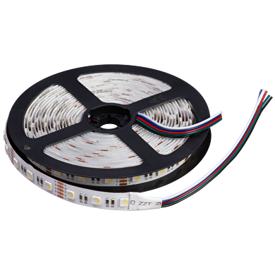 LED Bånd/Strips, RGB+6000K, 14,4 W/m, 12V DC, 60 Led/m, 5 m/rulle, IP20