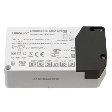 Dæmpbar driver 0-10V DC, PWM, Potentiometer 100К til Led belysning 700-1200mA, 220V-240V AC, 50W