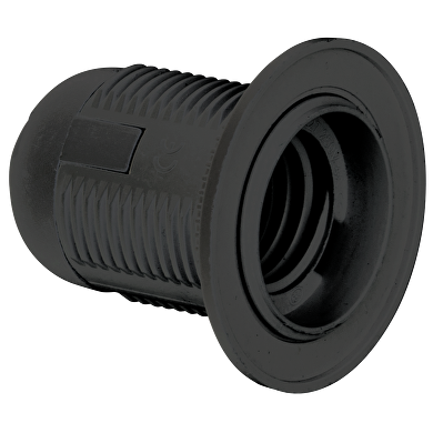 Plastic lamp socket E27, fully-threaded, black