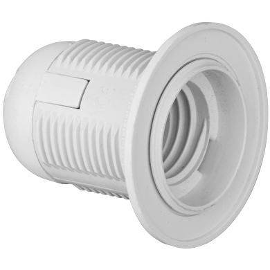 Plastic lamp socket E27, fully-threaded, white
