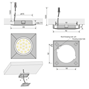 Mini Led spot til ind/påbygning, firekantet 1.5W, 4000K, 12V DC, neutral, hvid, ramme 73