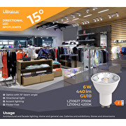 LED spotlight 6W, GU10, 4200K, 220V-240V AC, 15°
