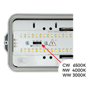 LED-armatur med strøm- og CCT-omskifter, sensor, 55W maks., 1,5m, PC, IP66, 230V